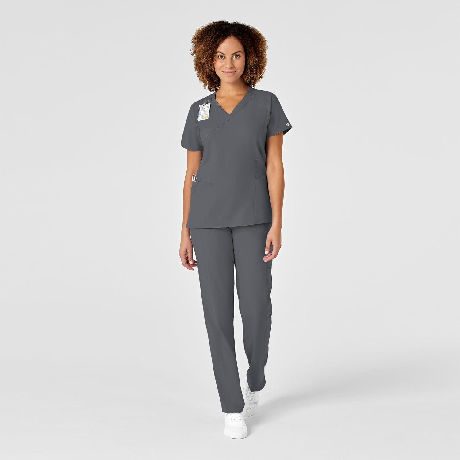 WINK WonderWORK Women’s Mock Wrap Scrub Top(Pewter)