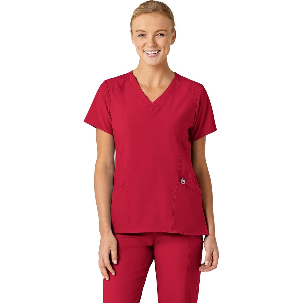 WonderWink W123 Women’s Stylized V-Neck Scrub Top — Red, 1X