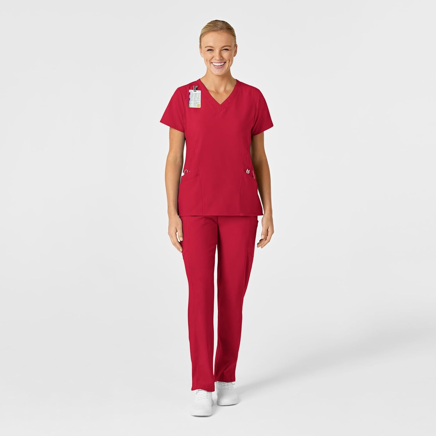 WonderWink W123 Women’s Stylized V-Neck Scrub Top — Red, 1X