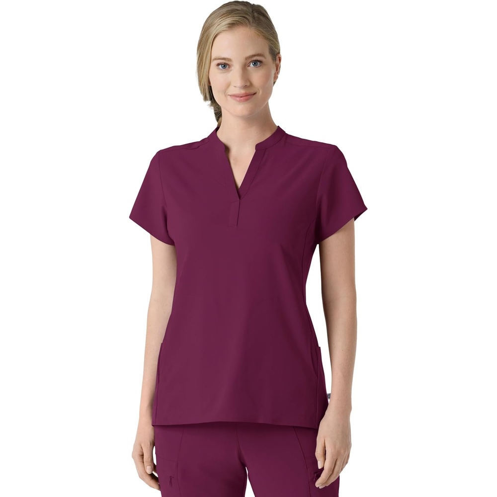 Wink Renew Women’s Mandarin Collar Scrub Top(Wine)
