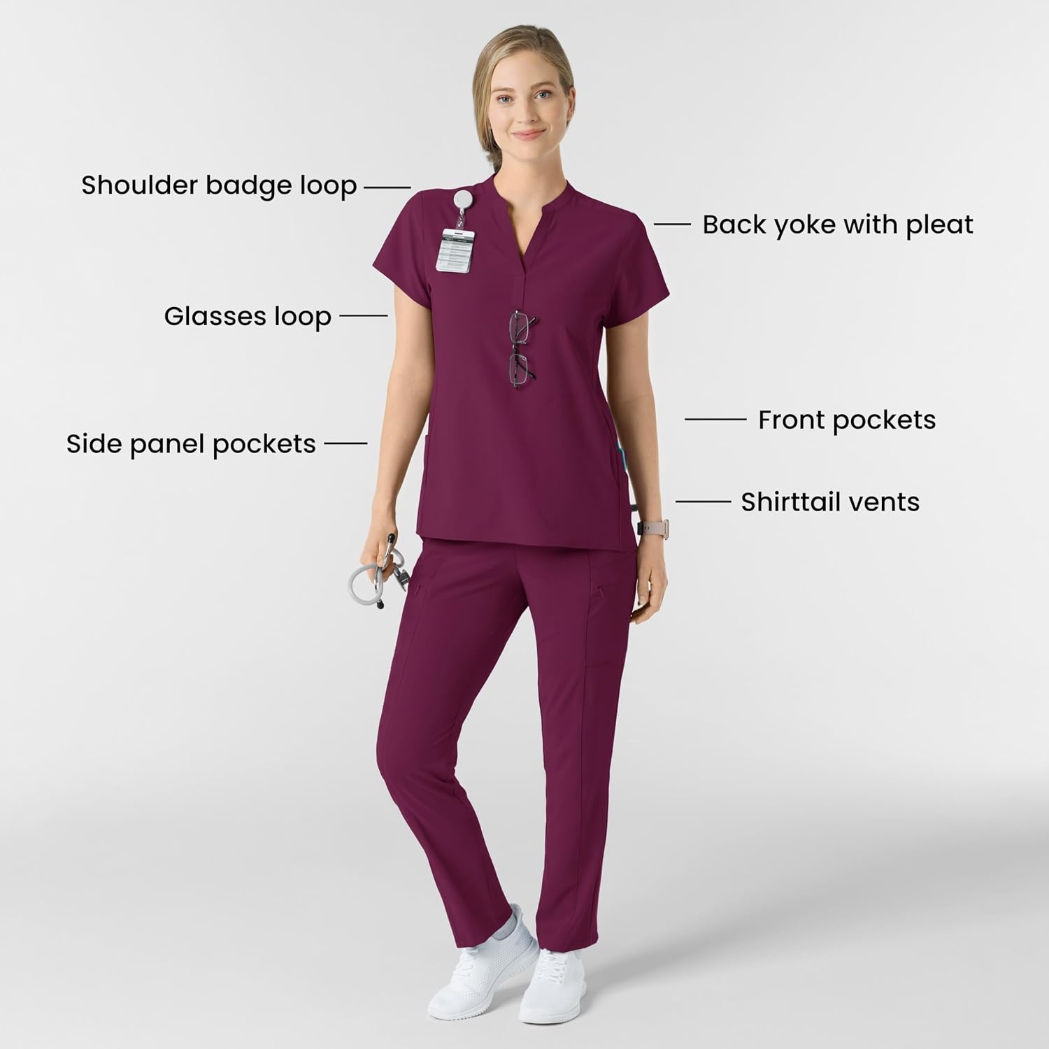 Wink Renew Women’s Mandarin Collar Scrub Top(Wine)