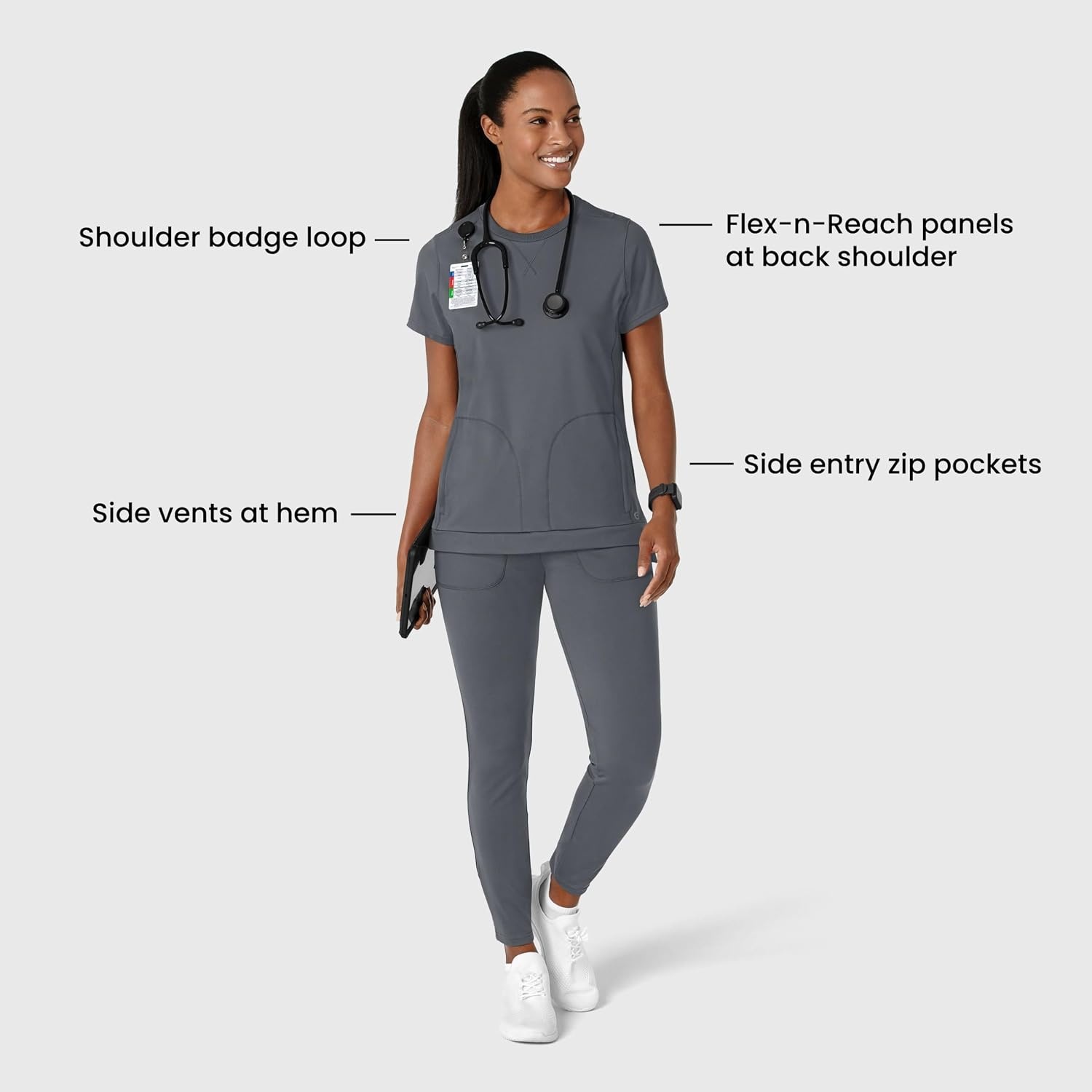 Wink Renew Women’s Flex-n-Reach Crew Neck Scrub Top(Pewter)