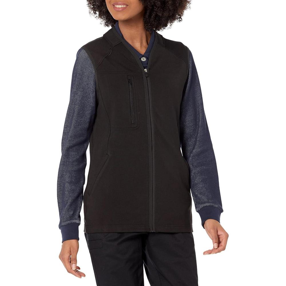 WonderWink Womens Fleece Full Zip Vest(Black)