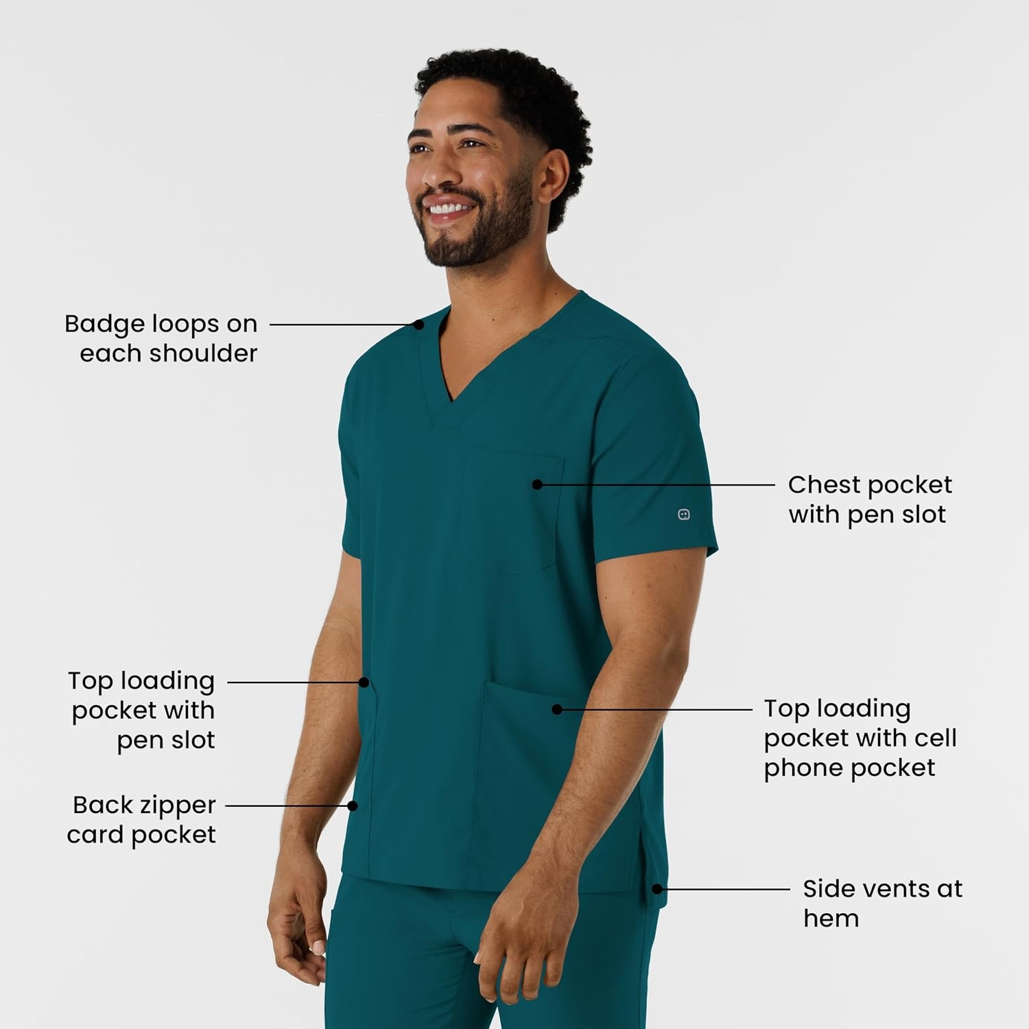 Wink Boundless Men’s Multi Pocket V-Neck Scrub Top(Caribbean)