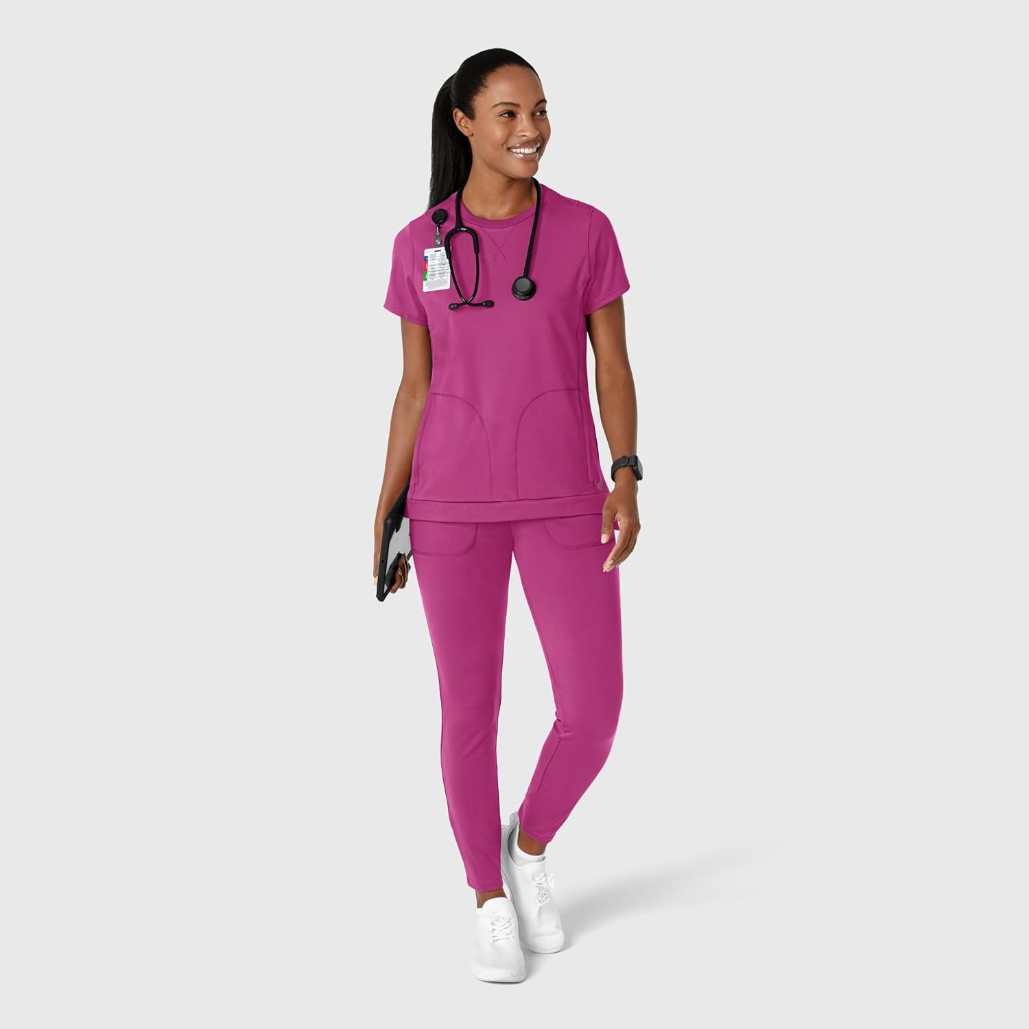 Wink Renew Women’s Flex-n-Reach Crew Neck Scrub Top(Raspberry)