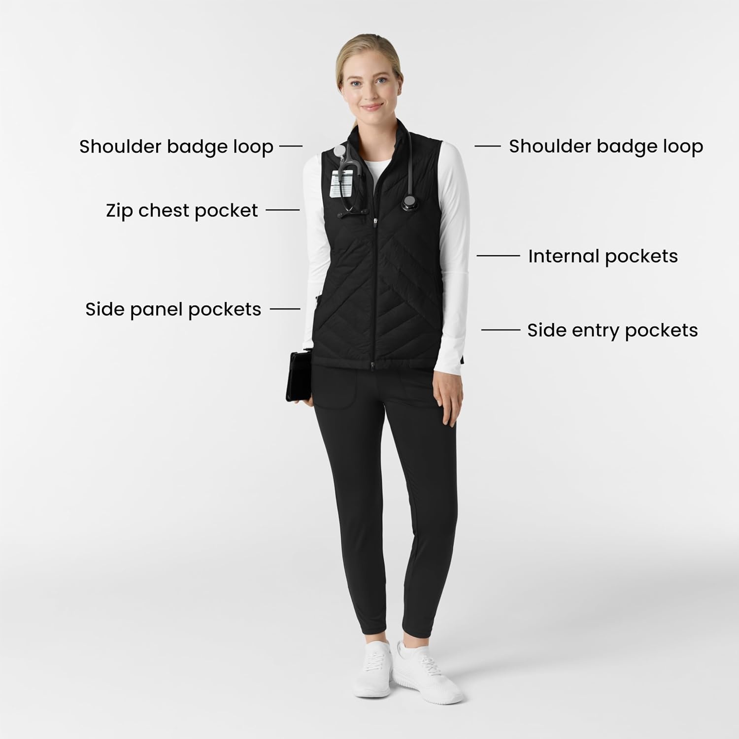 WINK Layers Women’s Quilted Scrub Vest(Black)