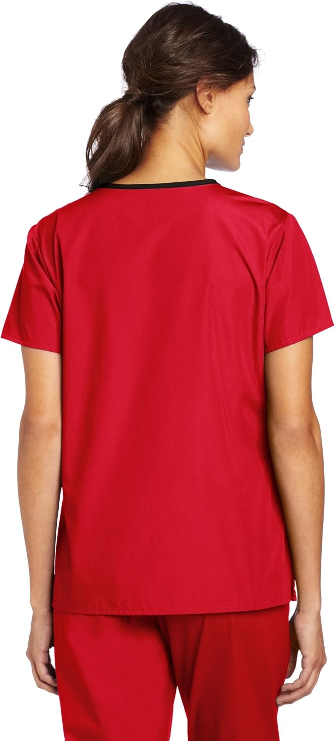 WonderWink Women’s Scrubs Charlie 5 Pocket Y-Neck Wrap Top, Red, Small