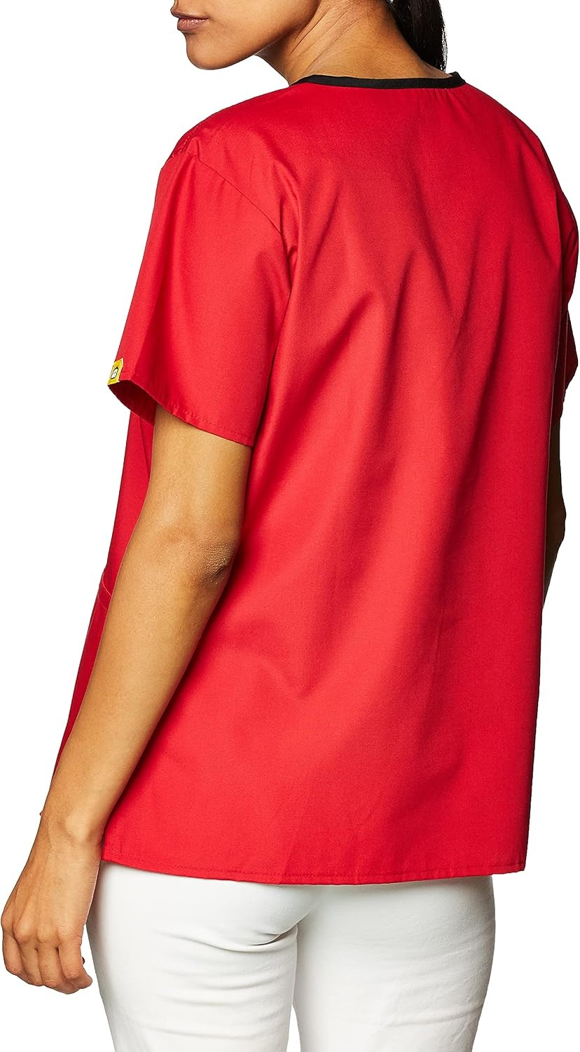 WonderWink Women’s Scrubs Charlie 5 Pocket Y-Neck Wrap Top, Red, Small