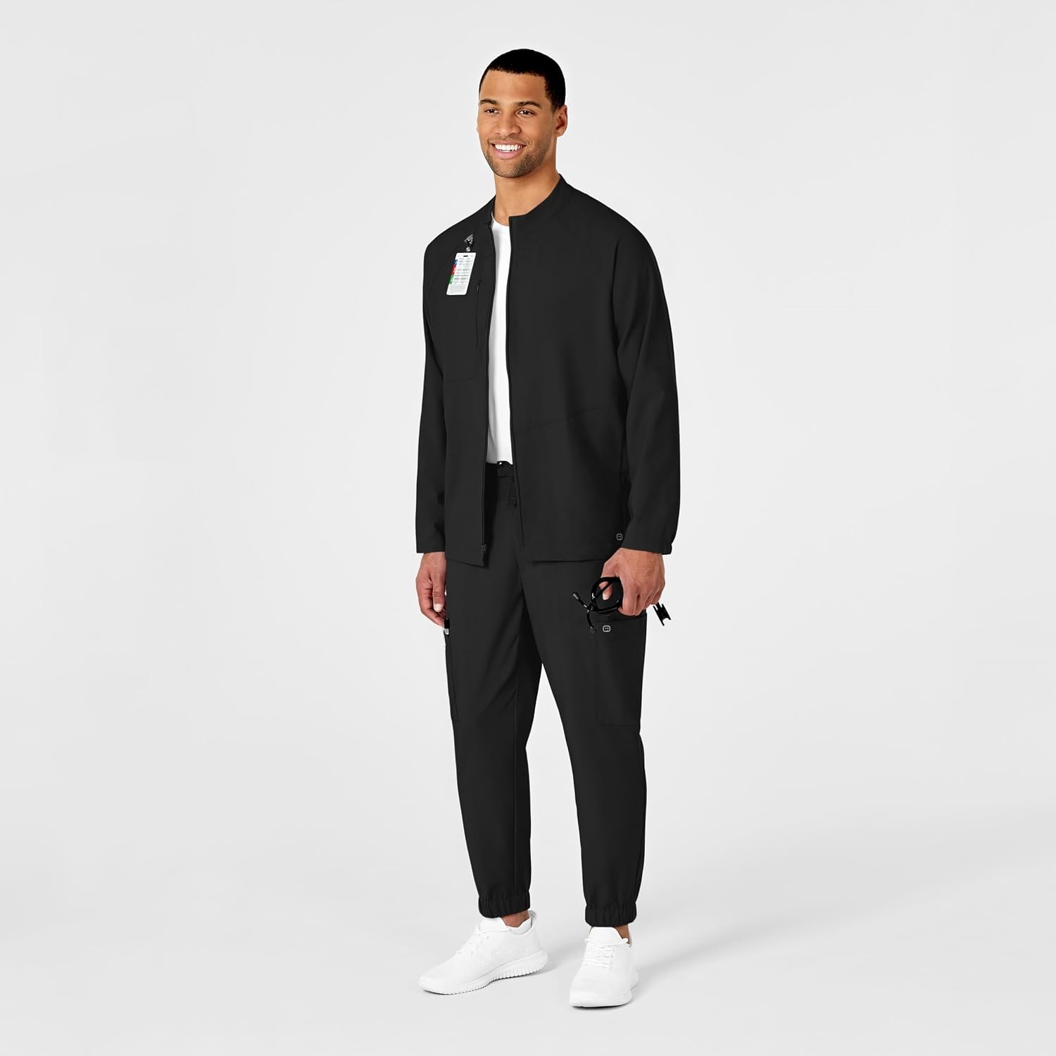 WINK W123 Men’s Zip Front Warm Up Jacket(Black)