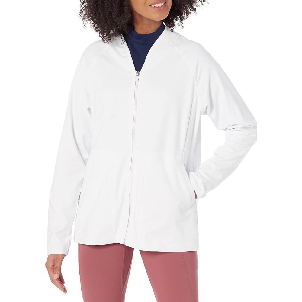 WonderWink womens Fleece Full-zip Jacket(White)