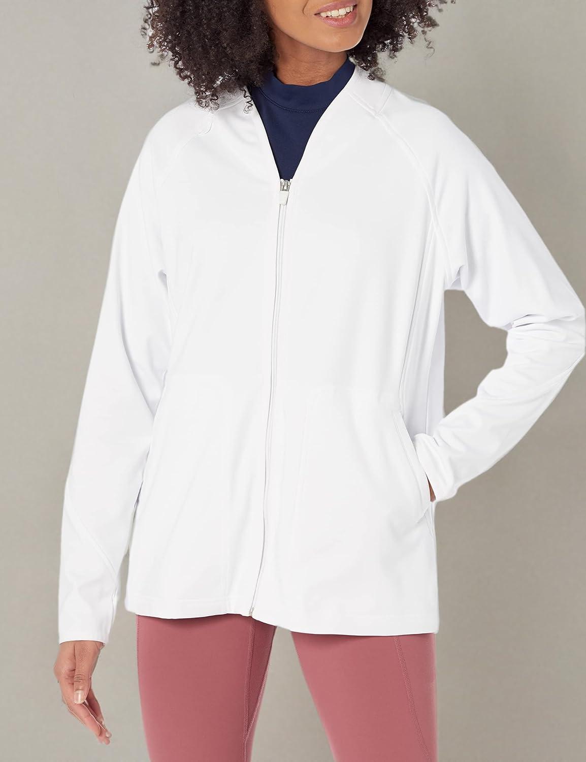 WonderWink womens Fleece Full-zip Jacket(White)