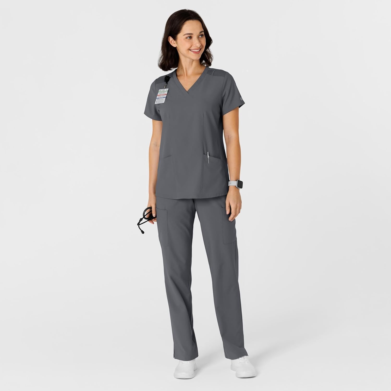 WINK Women’s Women’s Flex-n-reach Side Panel V-neck Scrub Top(Pewter)