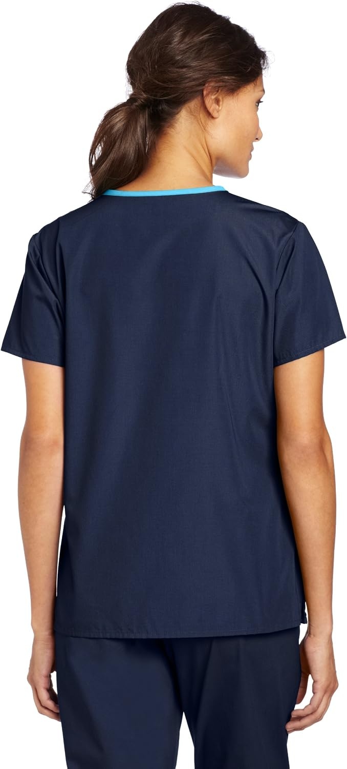 WonderWink Women’s Charlie 5 Pocket Y-Neck Wrap Top, Navy, XX-Large
