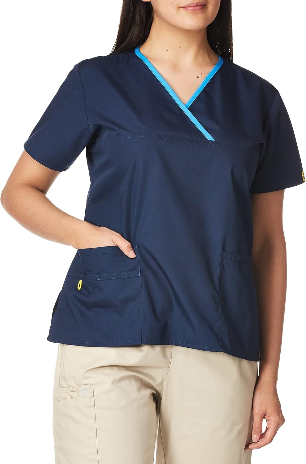 WonderWink Women’s Charlie 5 Pocket Y-Neck Wrap Top, Navy, XX-Large