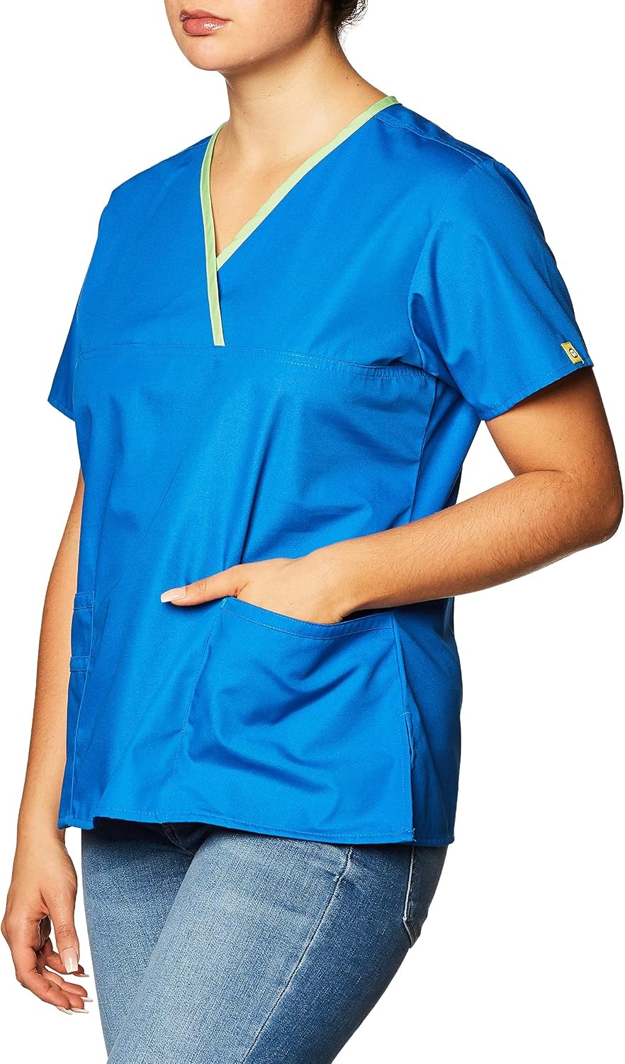 WonderWink Women’s Scrubs Charlie 5 Pocket Y-Neck Wrap Top, Royal, Medium