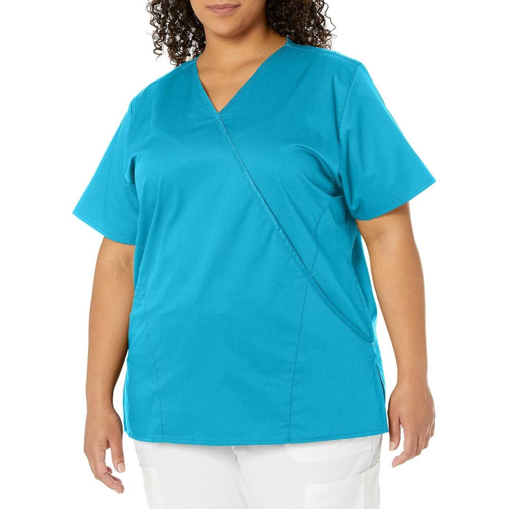 WonderWink Women’s Wonderwork Women’s Mock Wrap Scrub Top(Teal)