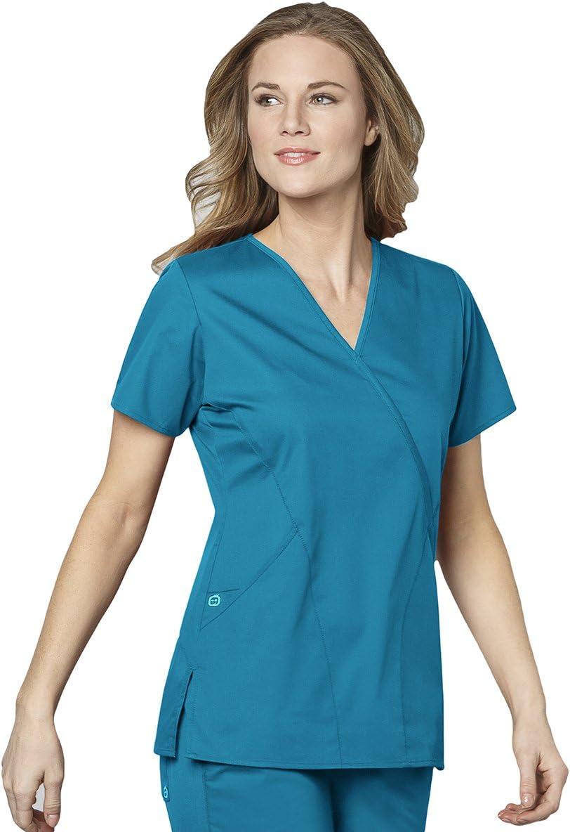 WonderWink Women’s Wonderwork Women’s Mock Wrap Scrub Top(Teal)