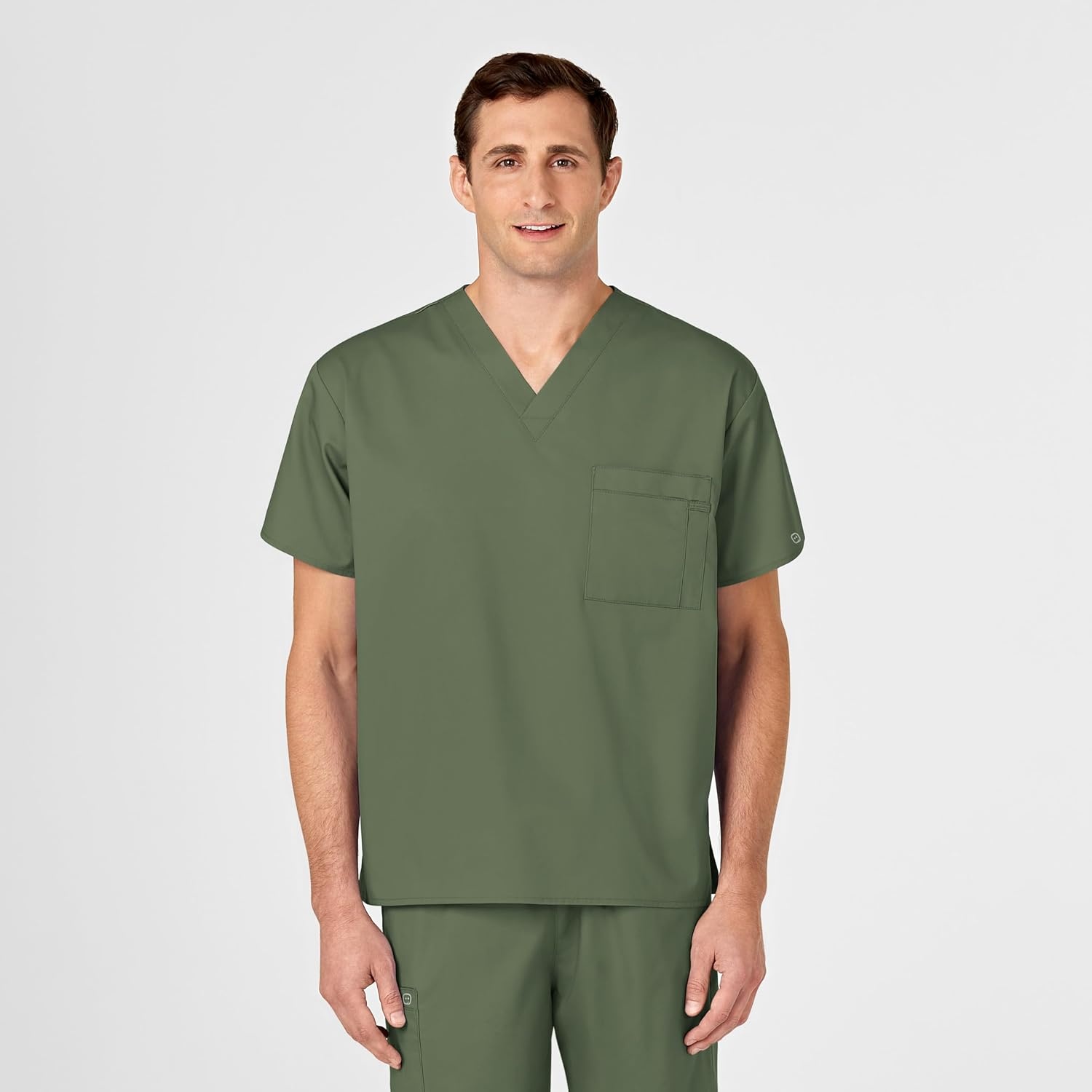 WonderWORK Unisex V-Neck Scrub Top, Olive, 5XL | Unisex Scrub Top Olive V-Neck