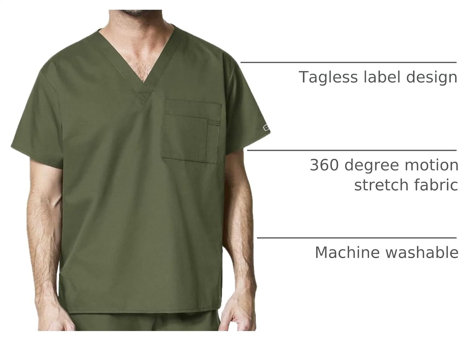 WonderWORK Unisex V-Neck Scrub Top, Olive, 5XL | Unisex Scrub Top Olive V-Neck