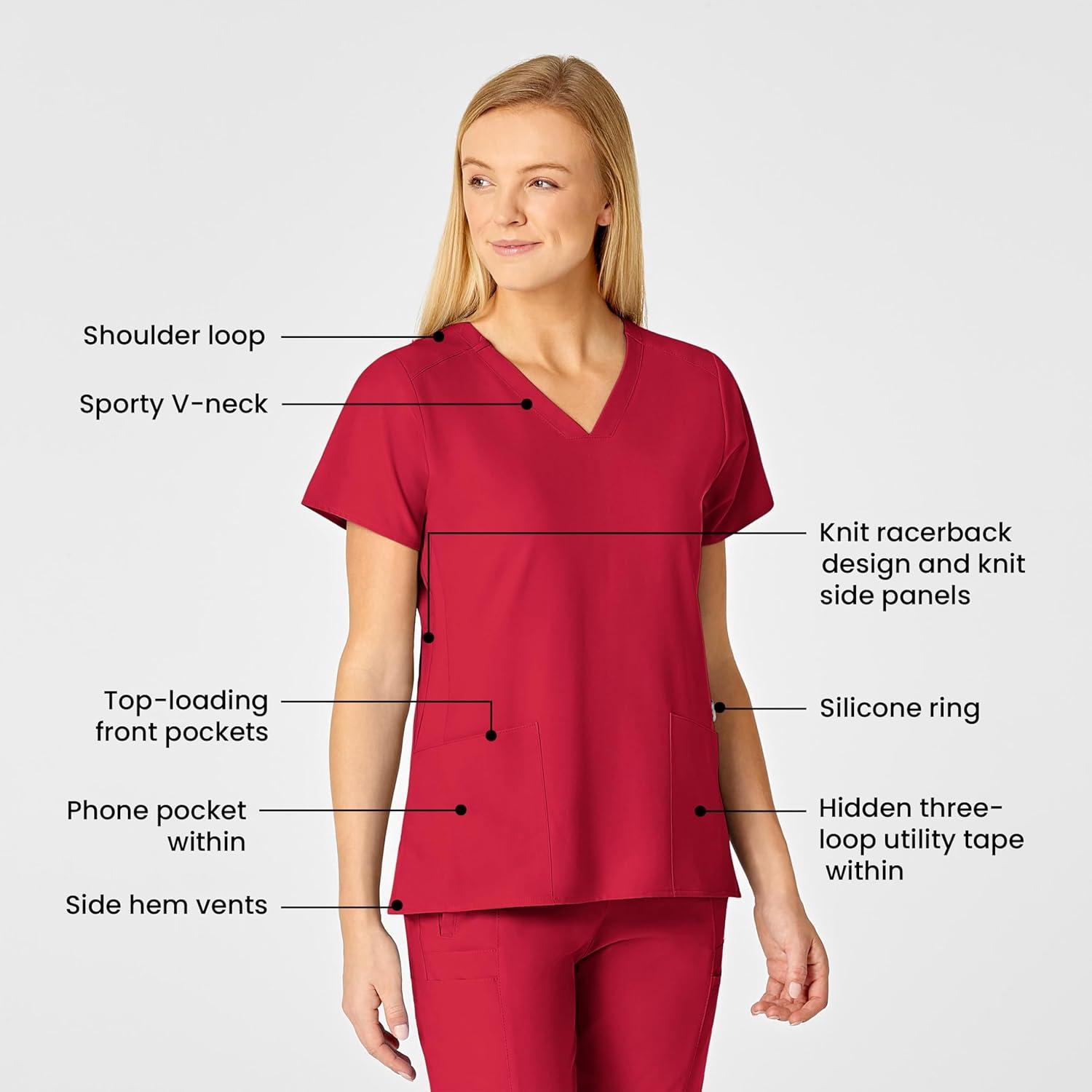 WonderWink Women’s Flex-Back Stylized V-Neck Top(Red)