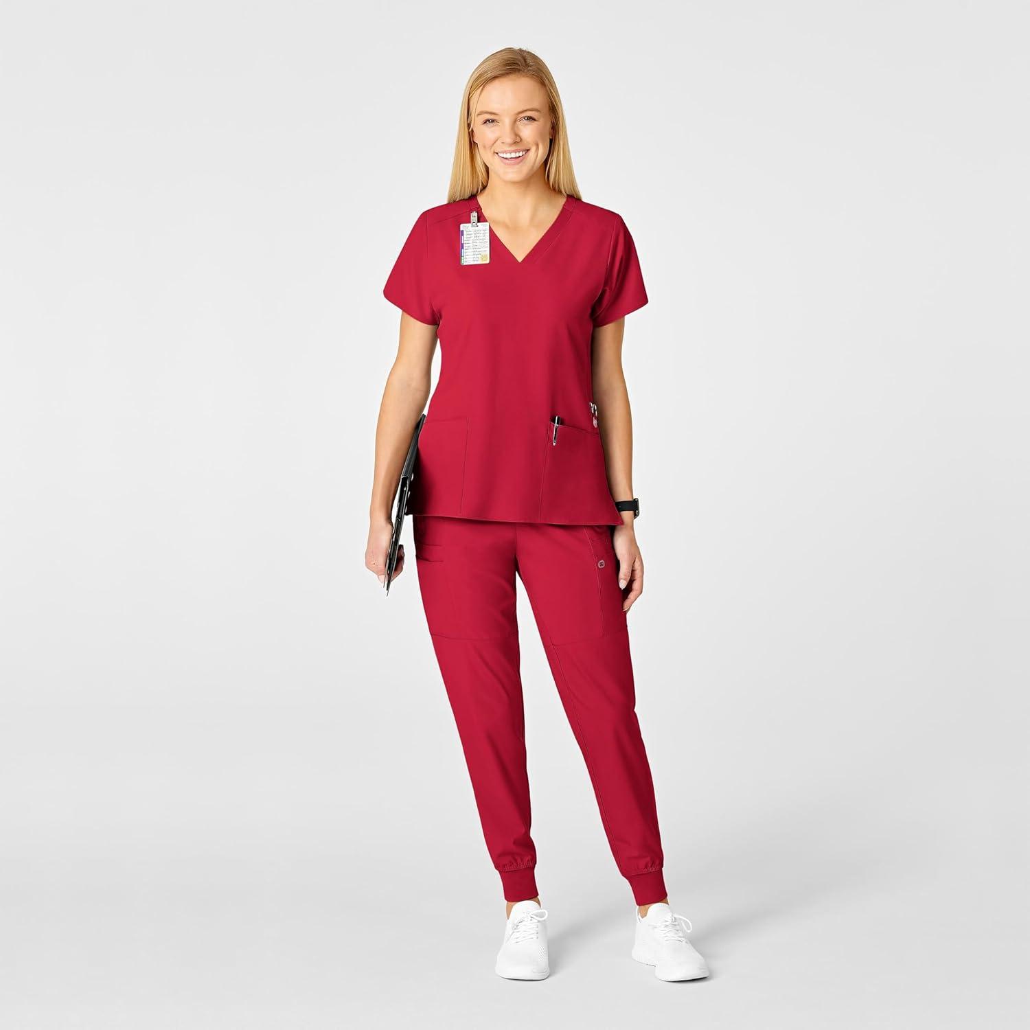 WonderWink Women’s Flex-Back Stylized V-Neck Top(Red)