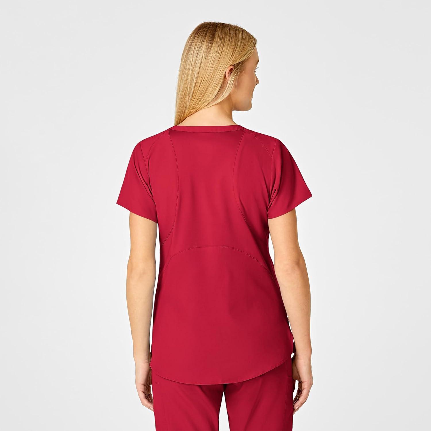 WonderWink Women’s Flex-Back Stylized V-Neck Top(Red)