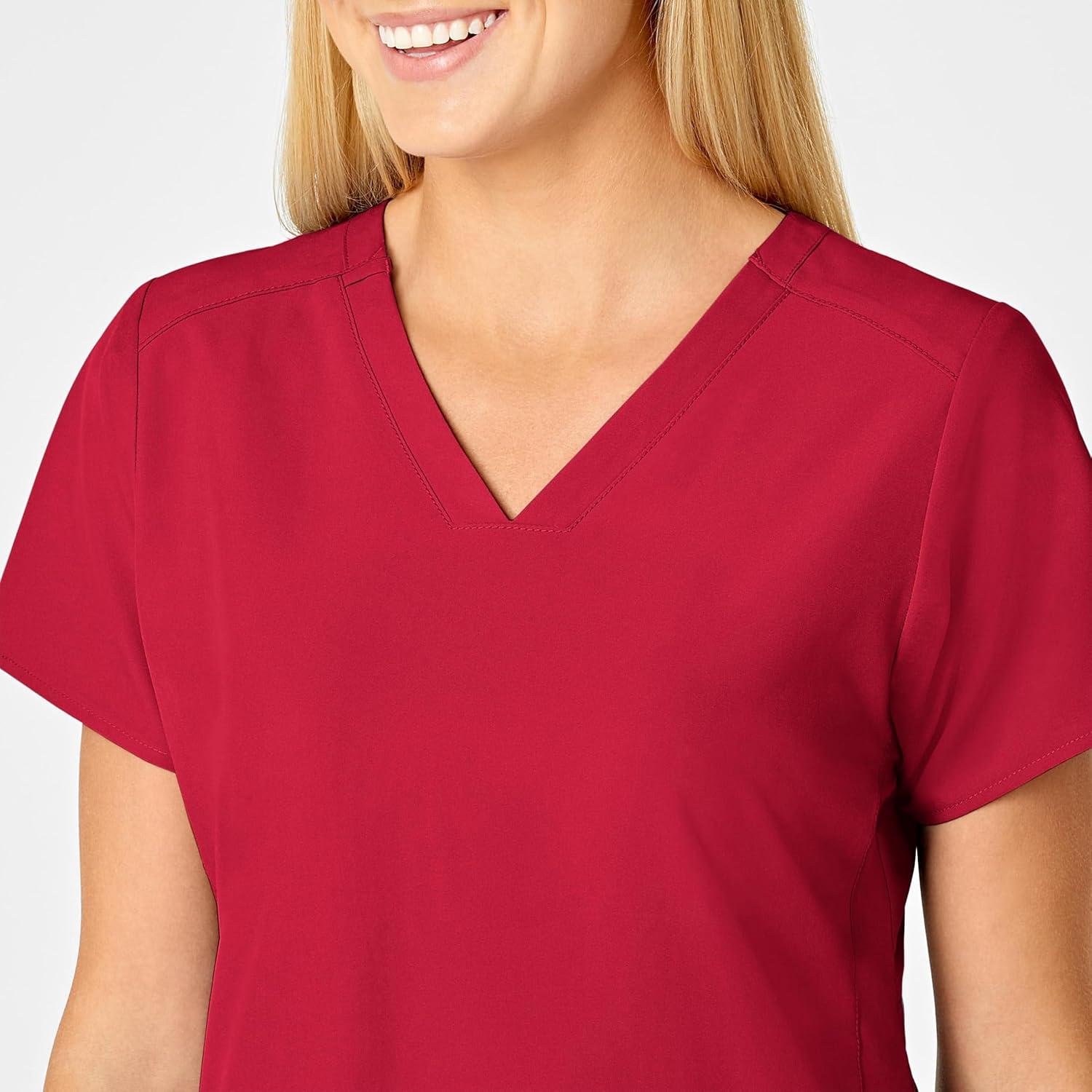 WonderWink Women’s Flex-Back Stylized V-Neck Top(Red)