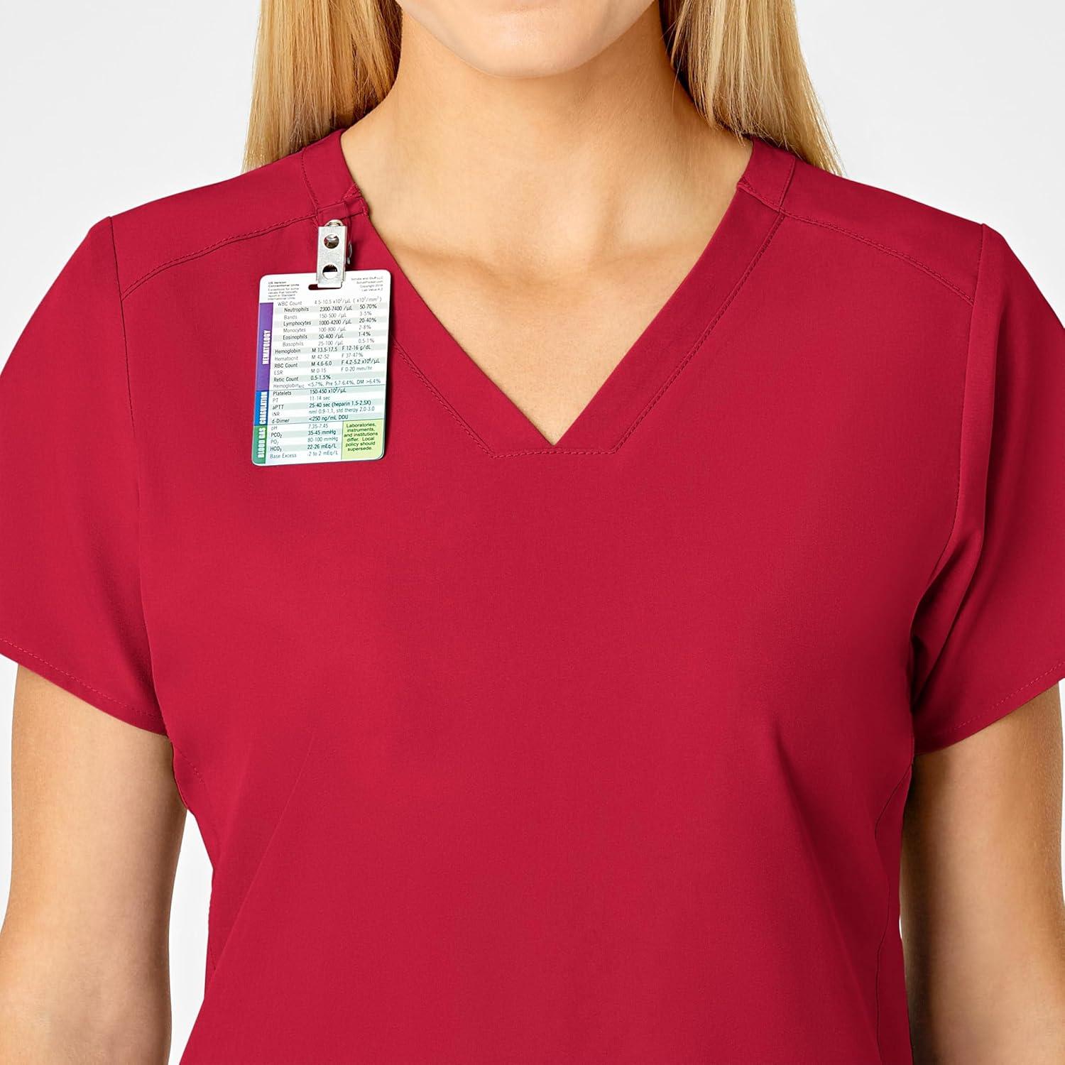 WonderWink Women’s Flex-Back Stylized V-Neck Top(Red)