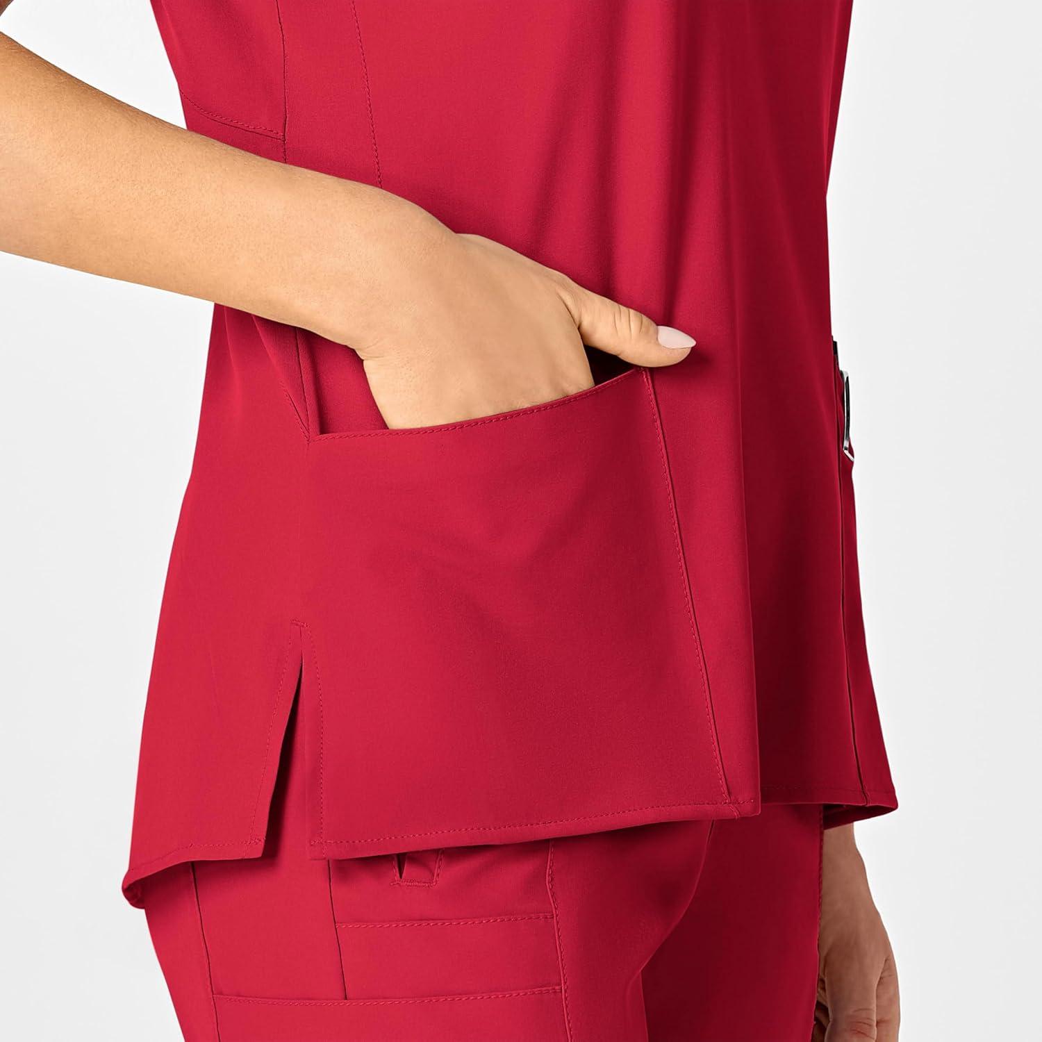 WonderWink Women’s Flex-Back Stylized V-Neck Top(Red)