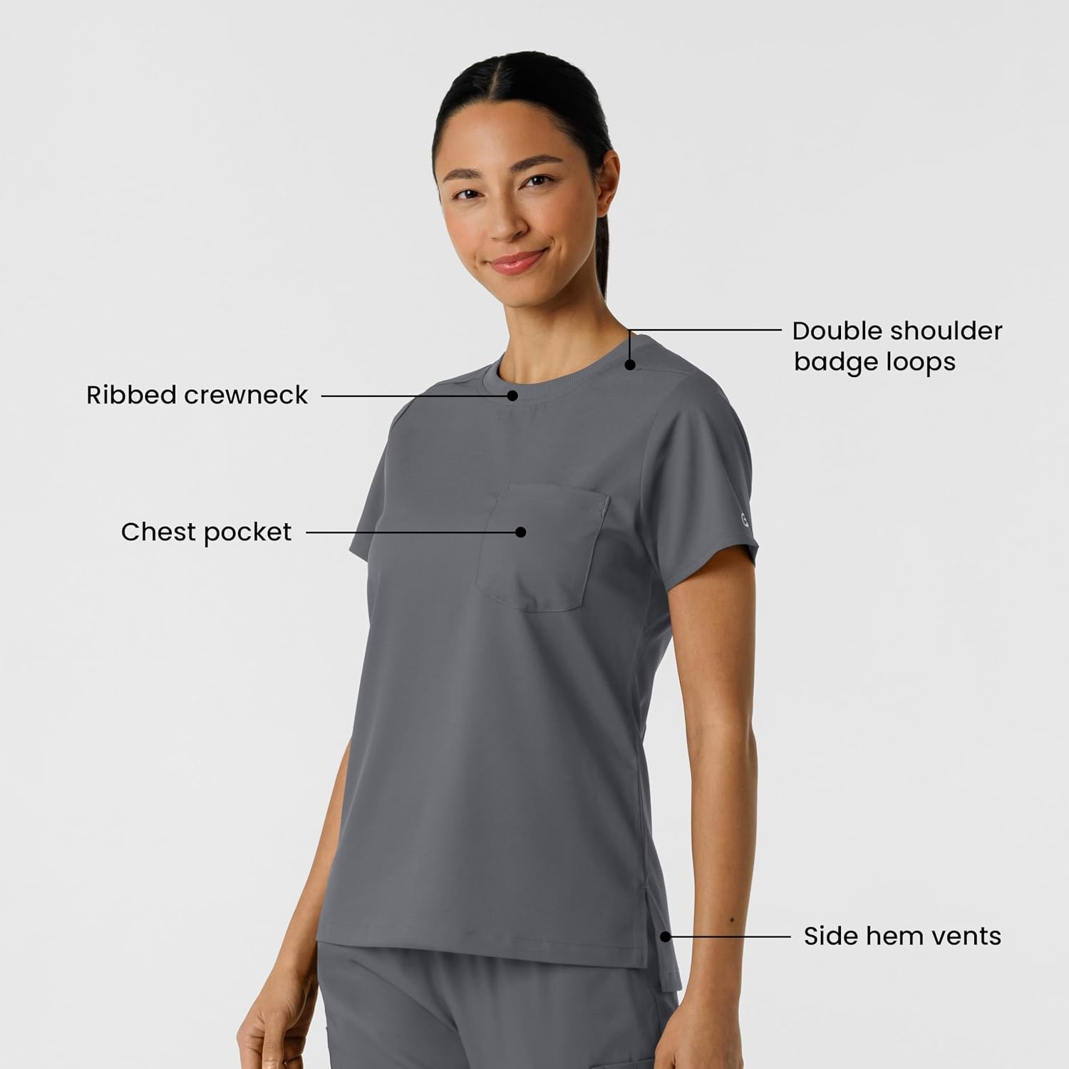 Wink Scrubs for Women, Boundless, Classic Tee with 1 Pocket(Pewter)