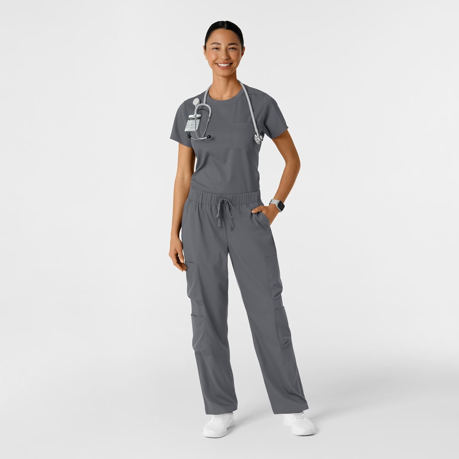 Wink Scrubs for Women, Boundless, Classic Tee with 1 Pocket(Pewter)