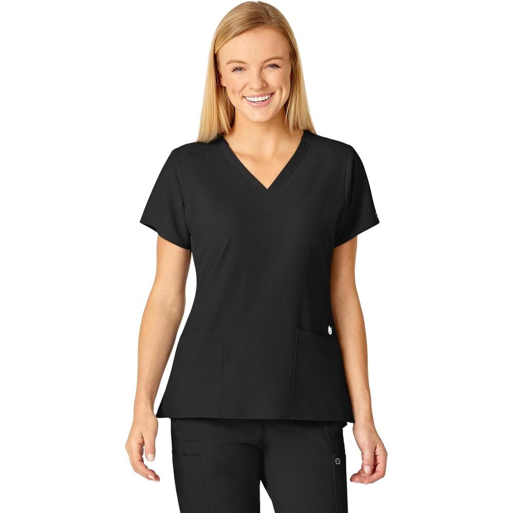 WonderWink Women’s Flex-Back Stylized V-Neck Top(Black)