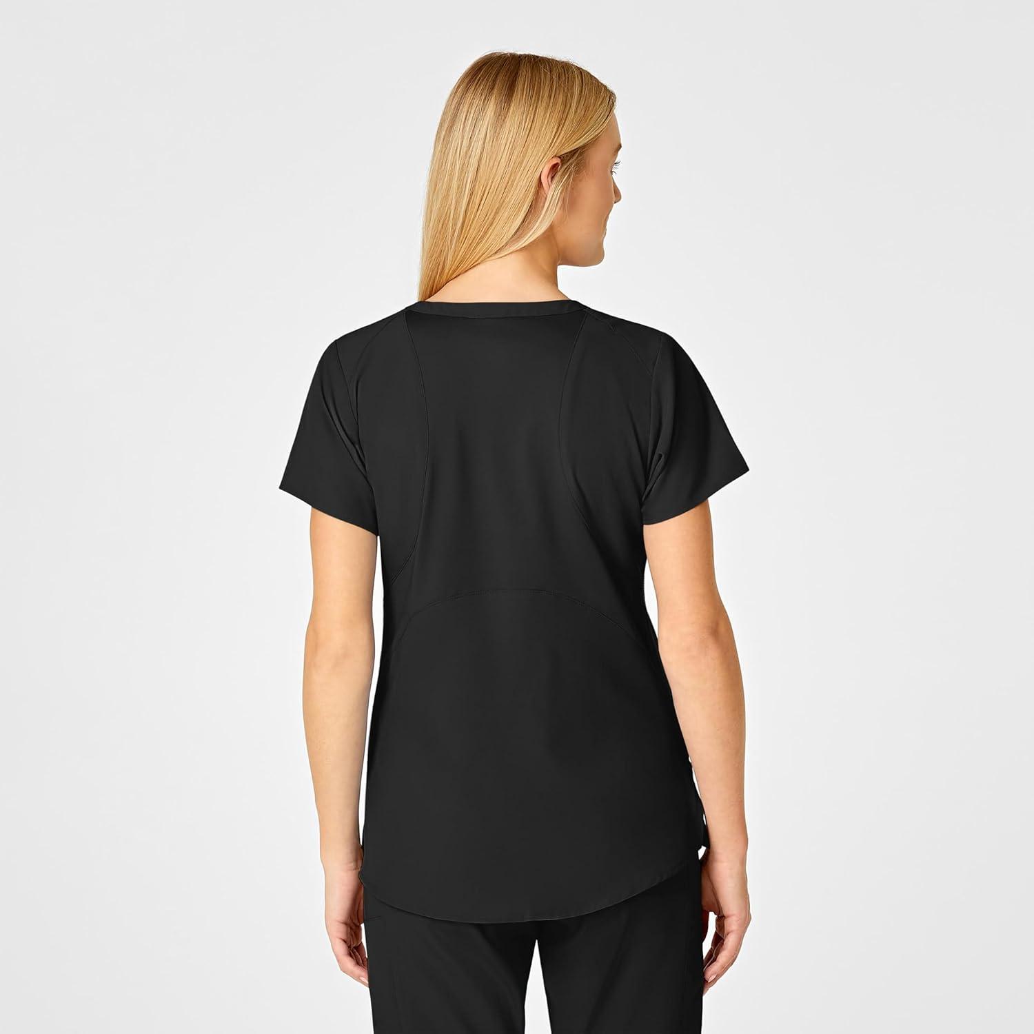 WonderWink Women’s Flex-Back Stylized V-Neck Top(Black)