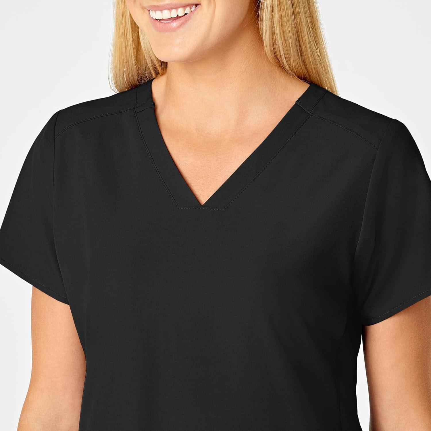 WonderWink Women’s Flex-Back Stylized V-Neck Top(Black)