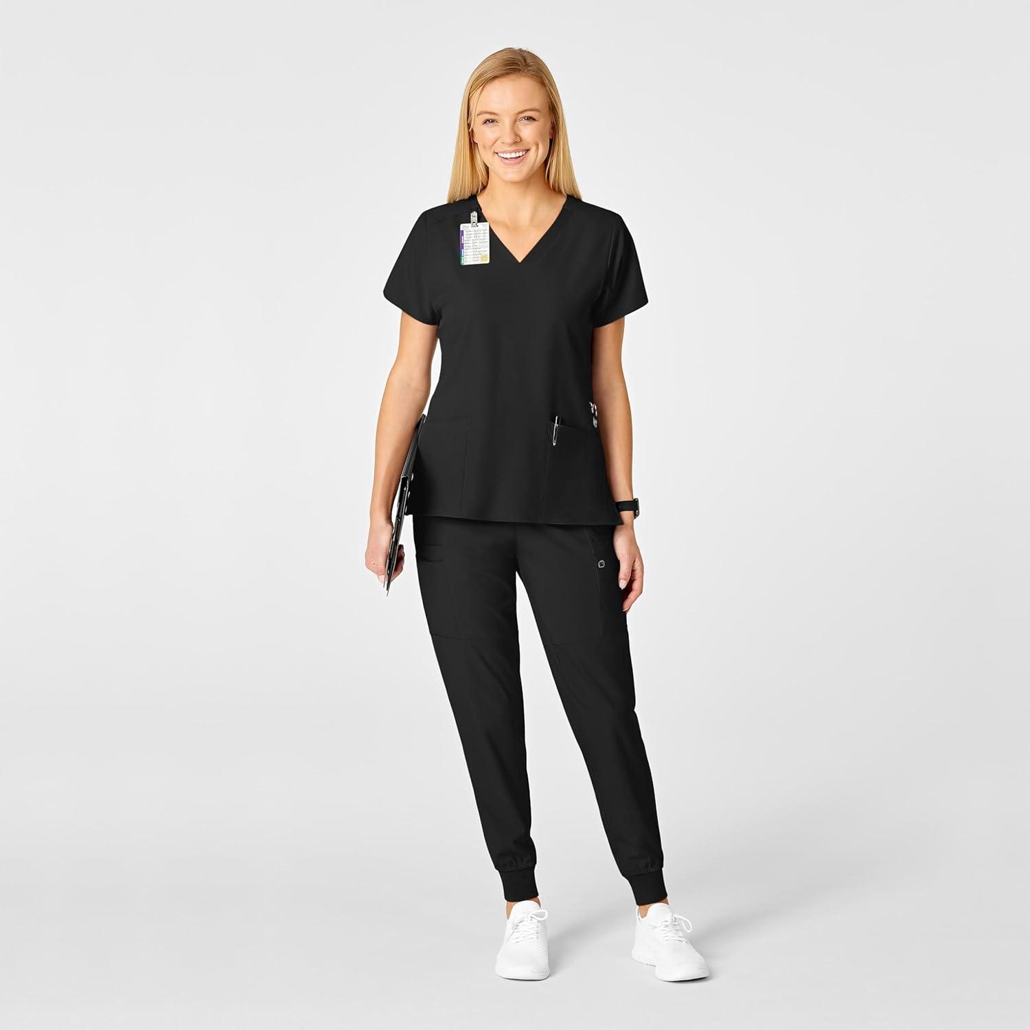 WonderWink Women’s Flex-Back Stylized V-Neck Top(Black)