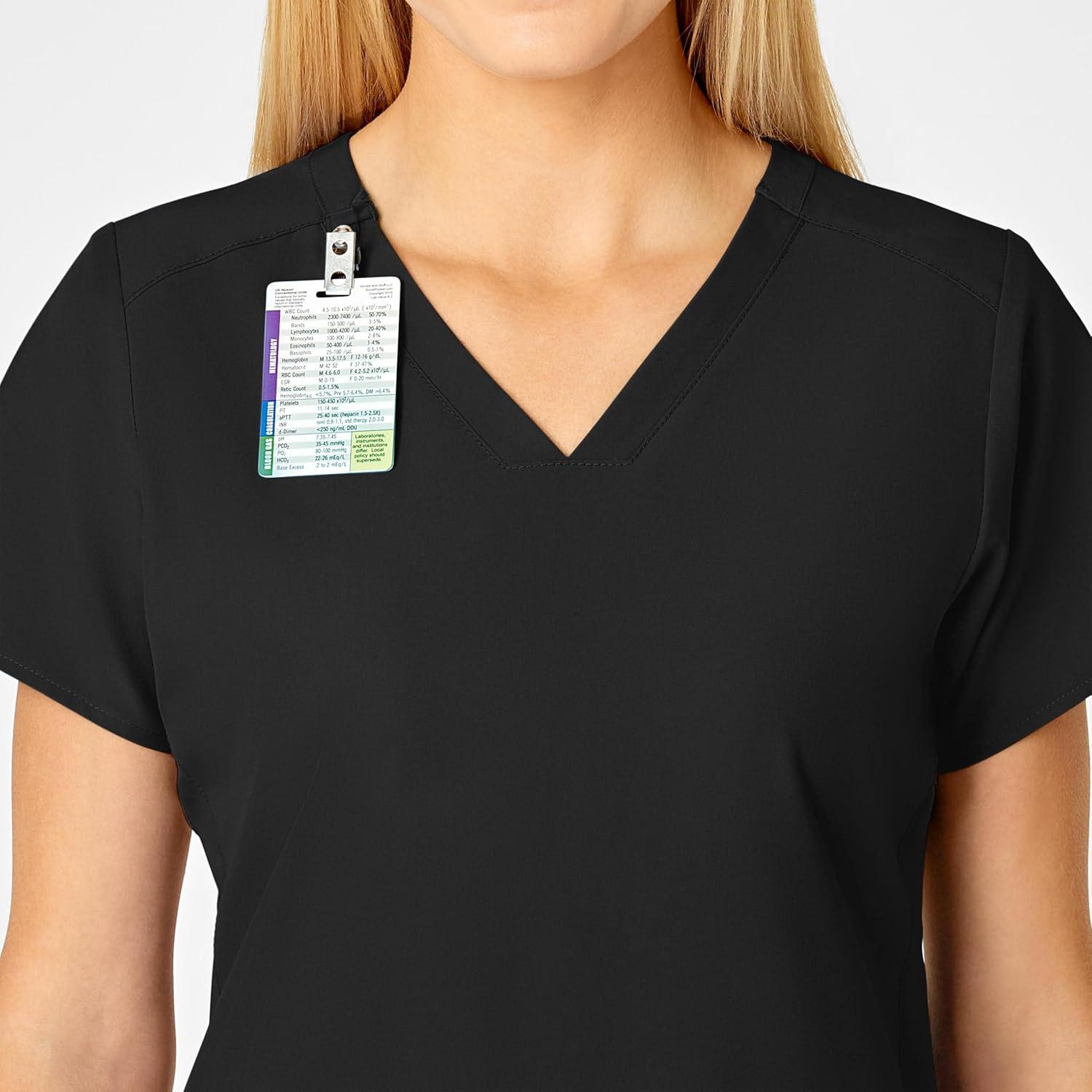 WonderWink Women’s Flex-Back Stylized V-Neck Top(Black)