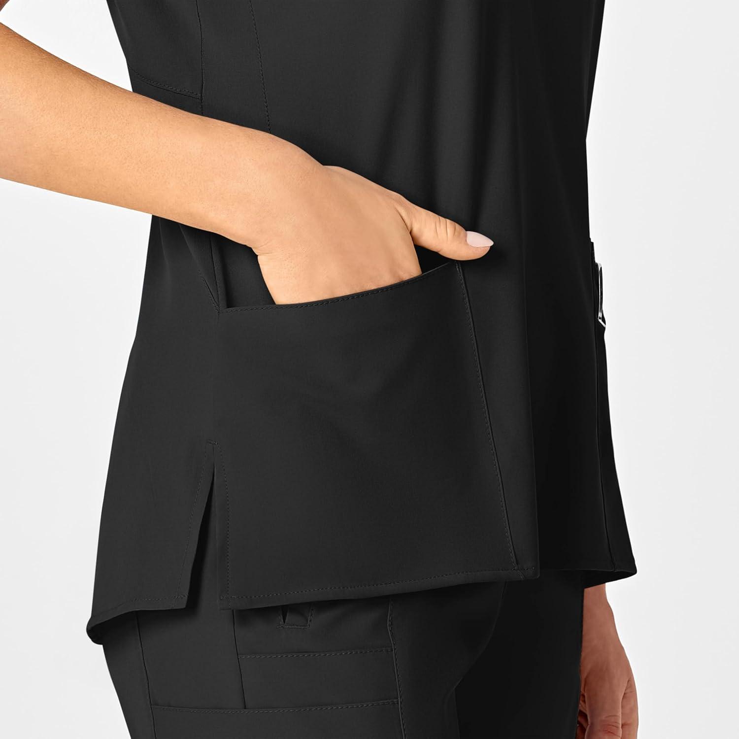 WonderWink Women’s Flex-Back Stylized V-Neck Top(Black)