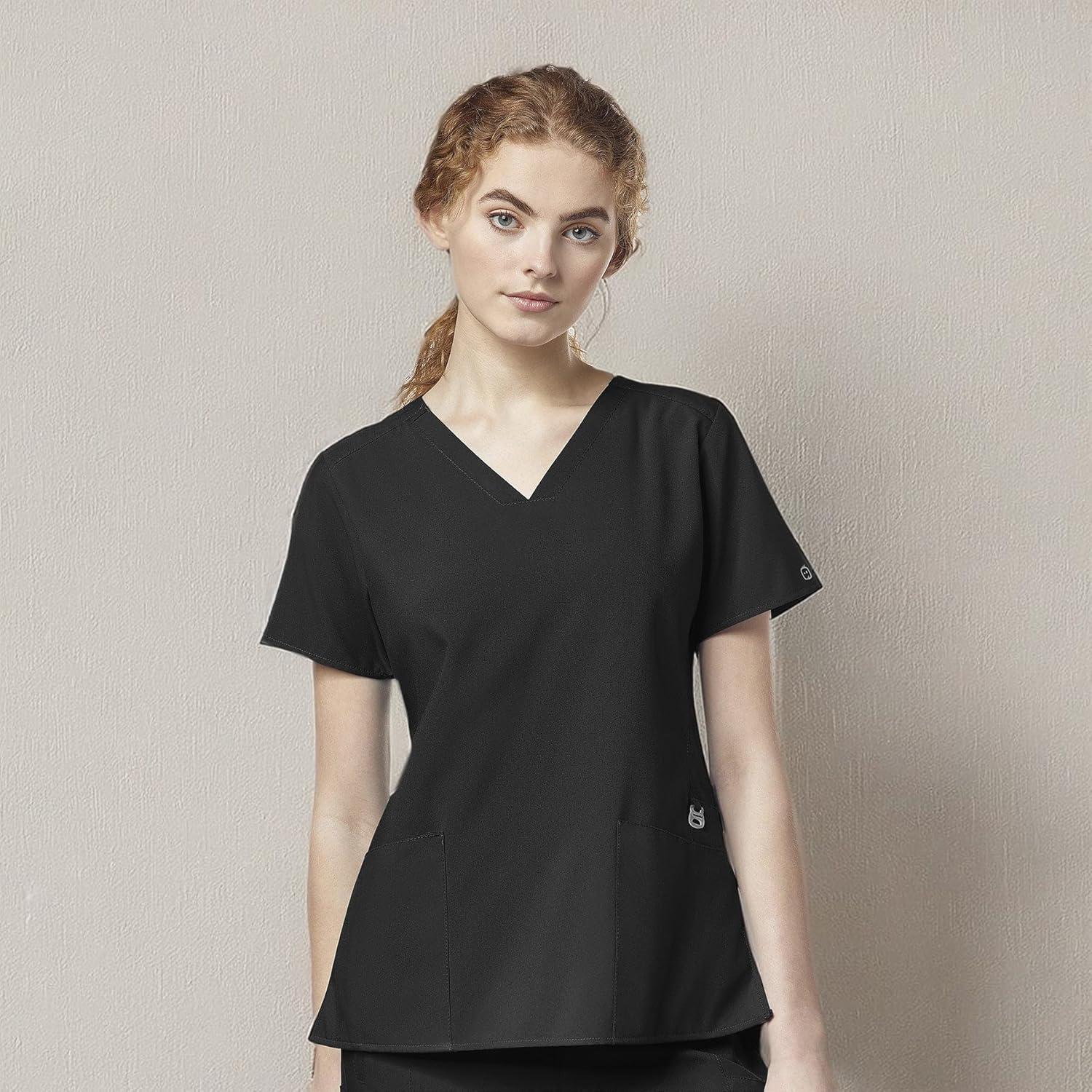 WonderWink Women’s Flex-Back Stylized V-Neck Top(Black)