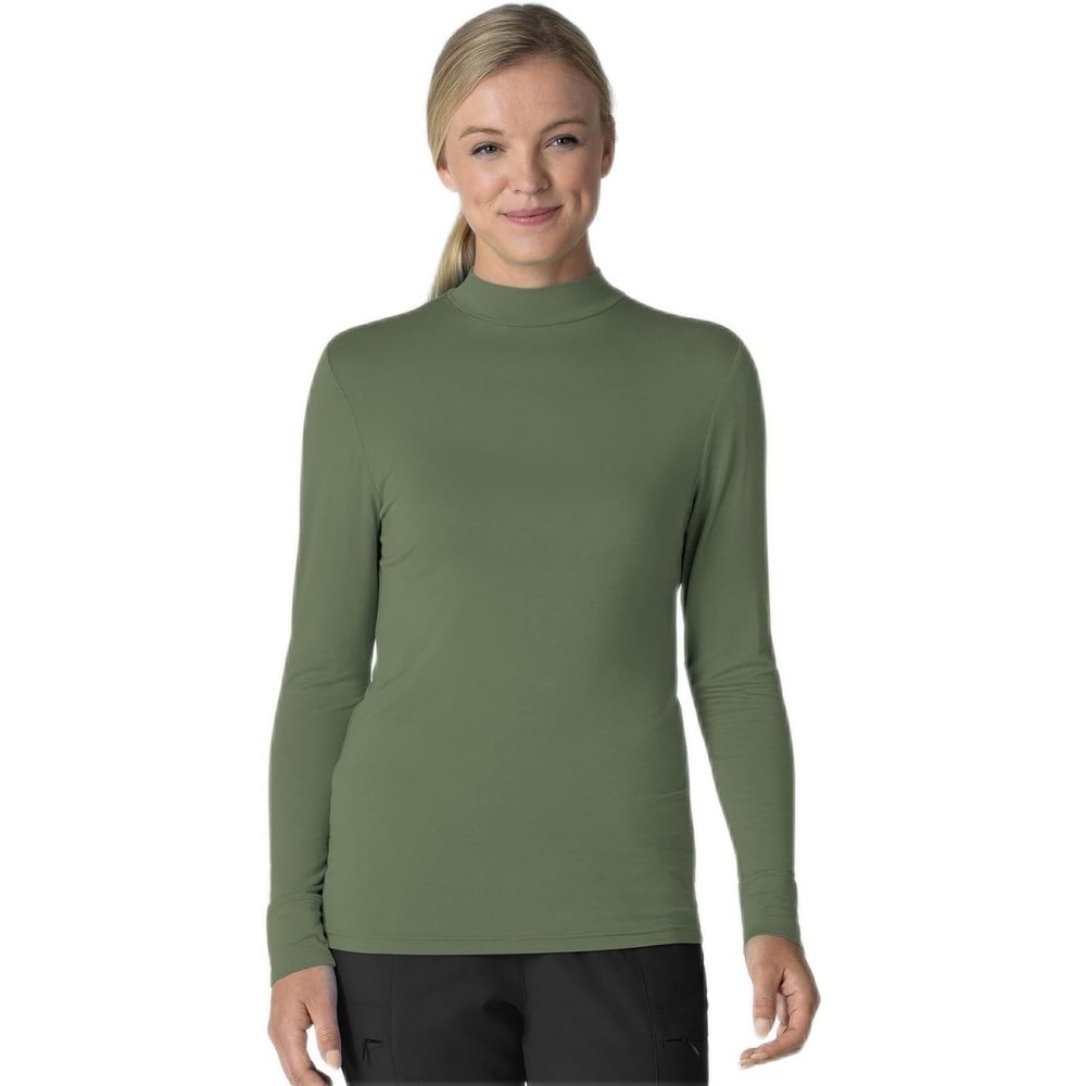 Wink Layers Women’s Long Sleeve Mock Neck Silky Tee(Olive)