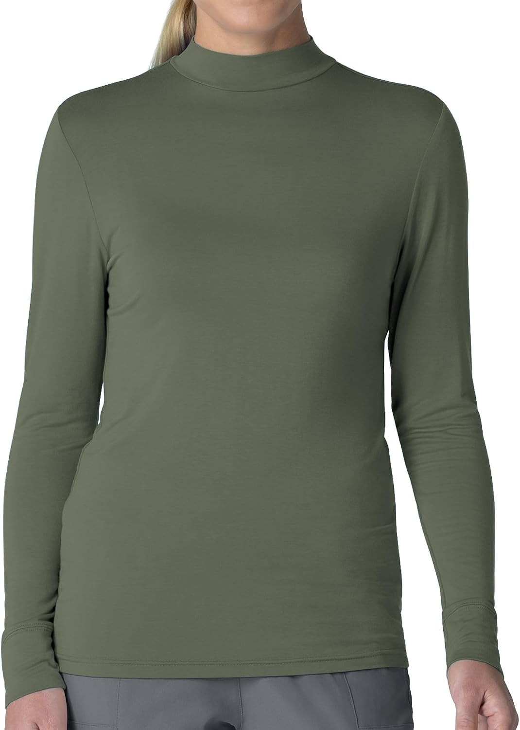 Wink Layers Women’s Long Sleeve Mock Neck Silky Tee(Olive)