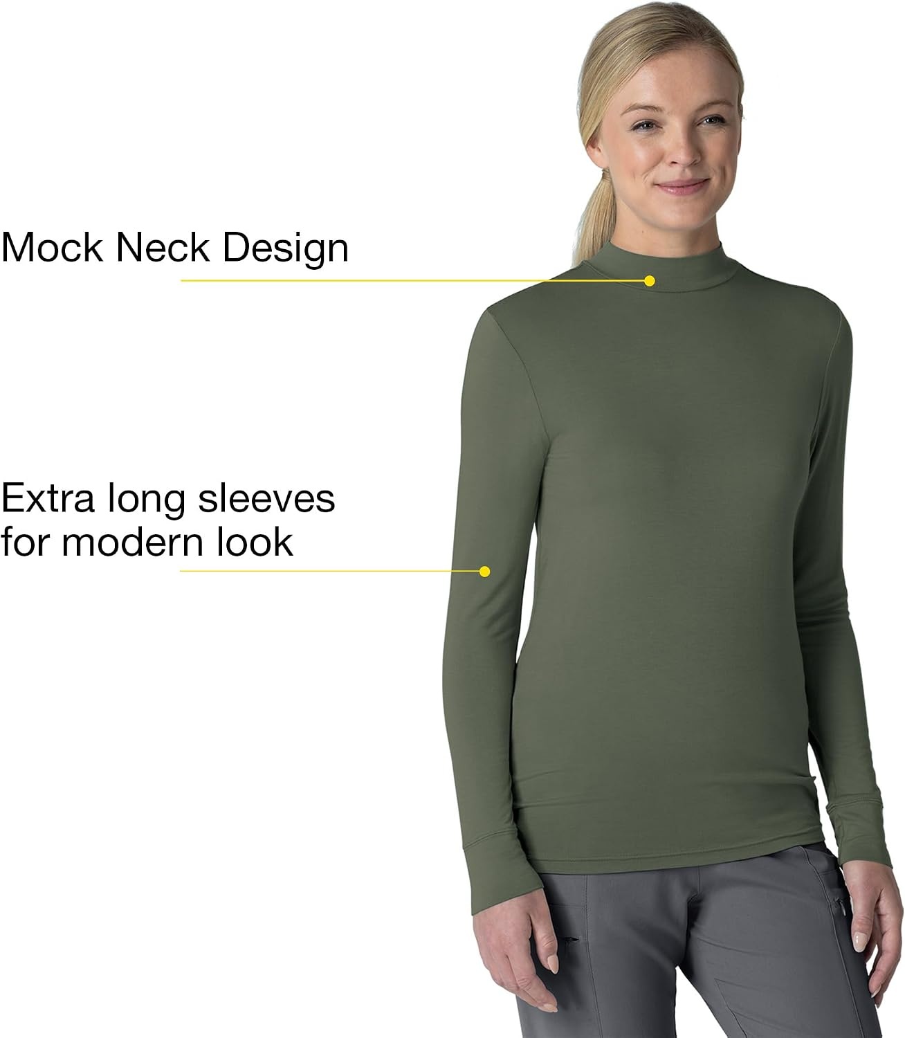 Wink Layers Women’s Long Sleeve Mock Neck Silky Tee(Olive)