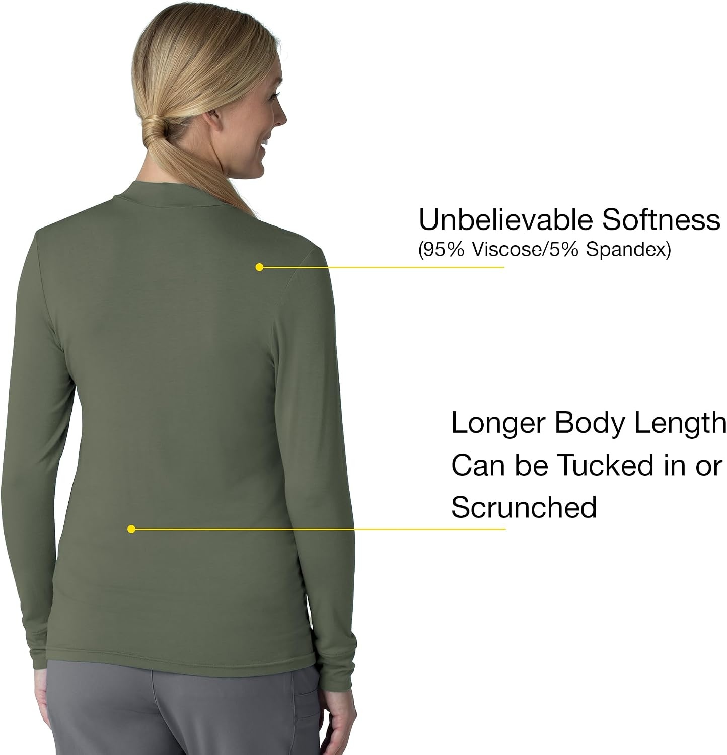 Wink Layers Women’s Long Sleeve Mock Neck Silky Tee(Olive)