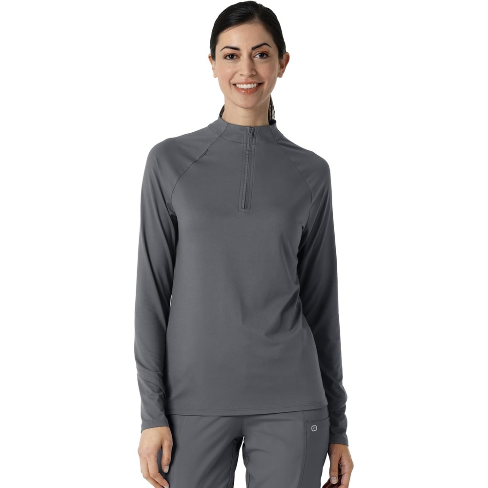 WINK Layers Women’s Watch Window Quarter Zip Scrub Top(Pewter)