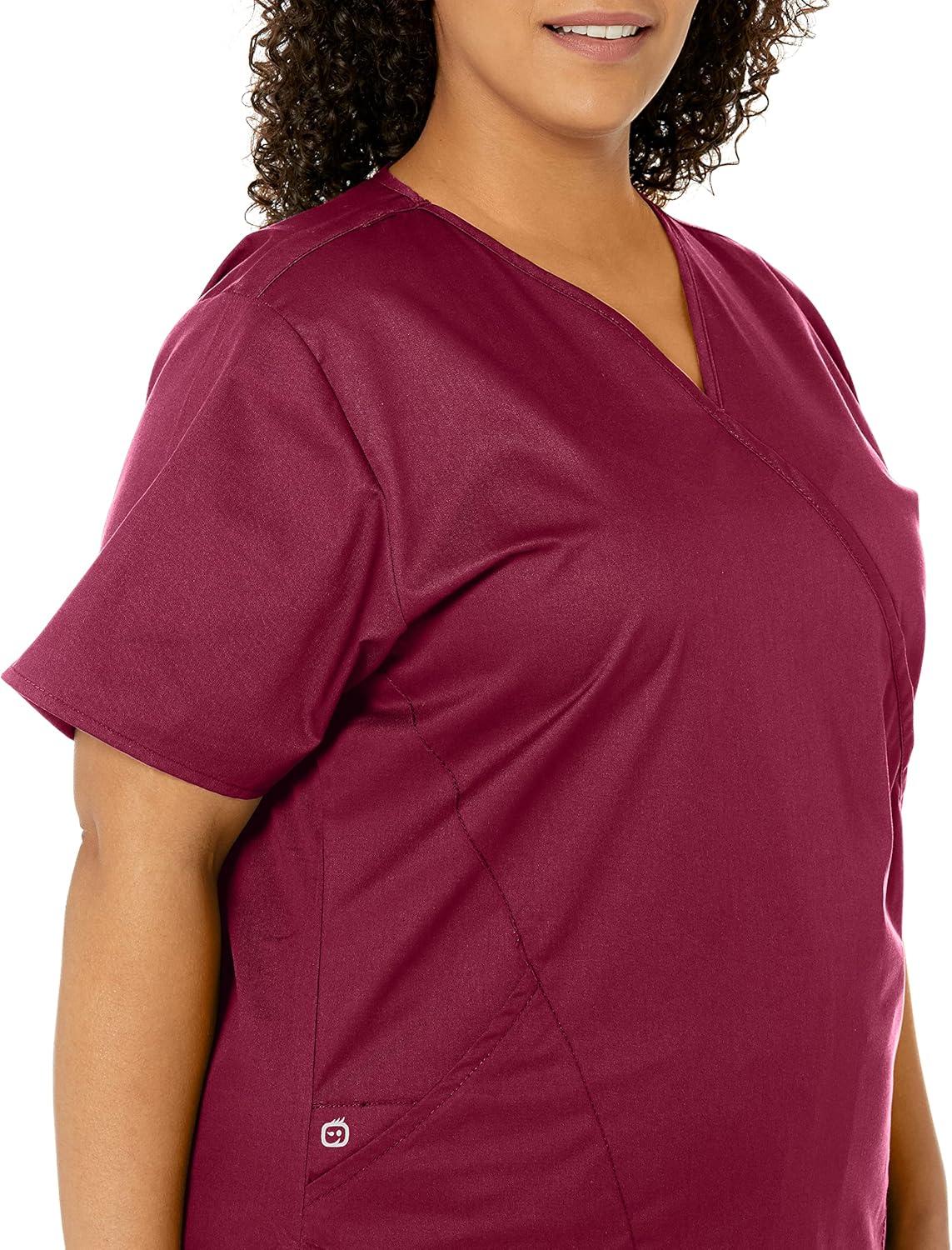 WonderWink Women’s Wonderwork Women’s Mock Wrap Scrub Top(Wine)