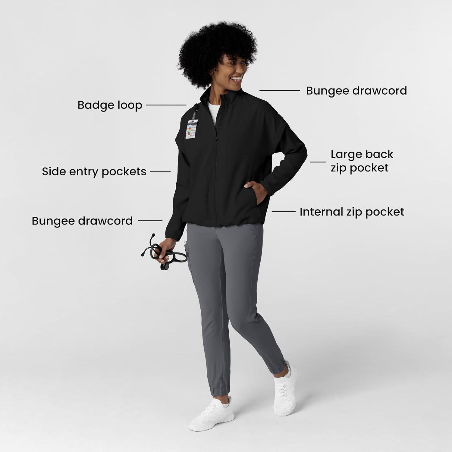 WonderWink Women’s Women’s Breezebreaker Scrub Jacket(Black)