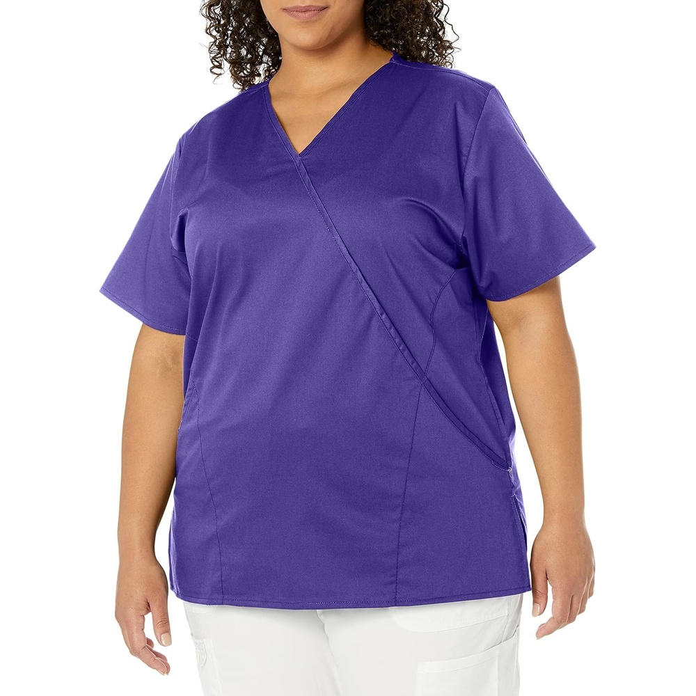 WINK WonderWORK Women’s Mock Wrap Scrub Top(Grape)