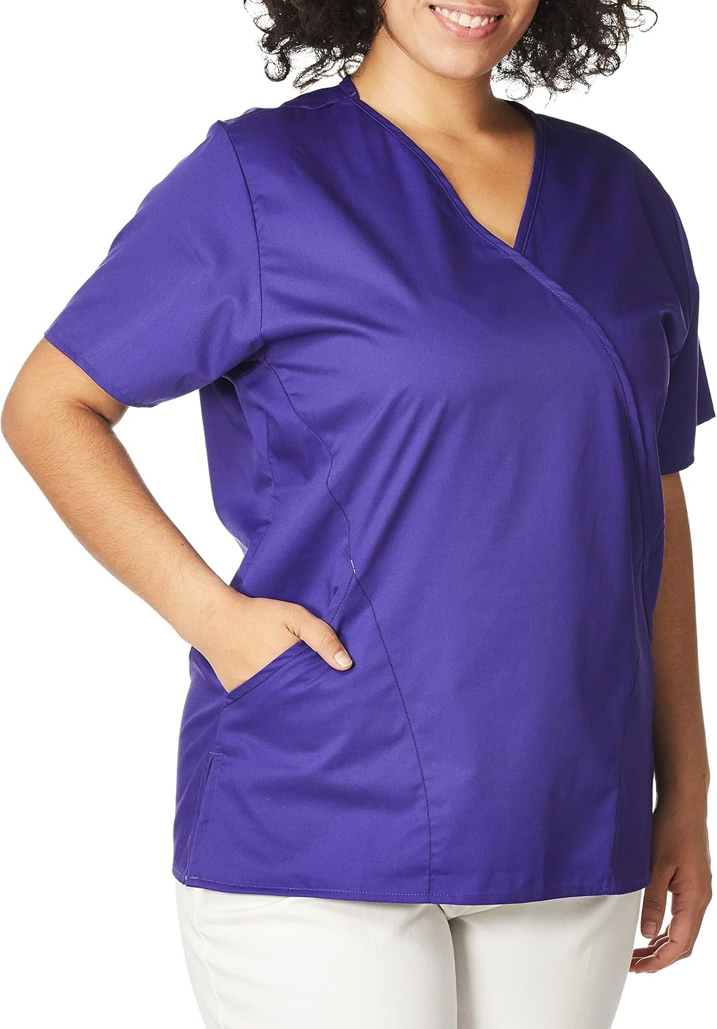 WINK WonderWORK Women’s Mock Wrap Scrub Top(Grape)