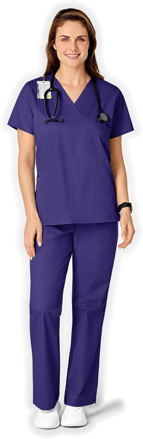 WINK WonderWORK Women’s Mock Wrap Scrub Top(Grape)