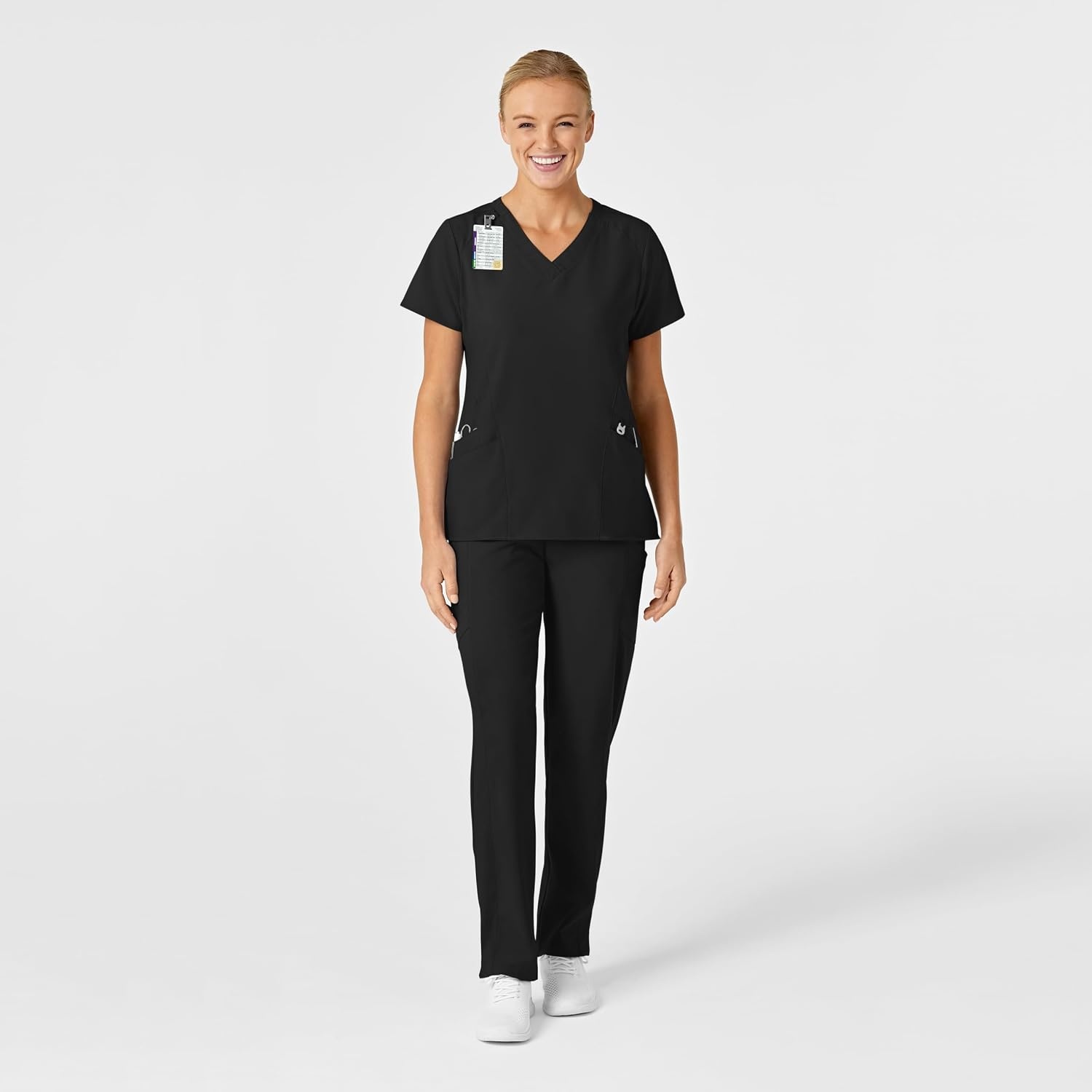 WonderWink Women’s Plus-Size Women’s Stylized V-Neck Top Shirt, Black, 3-XLarge