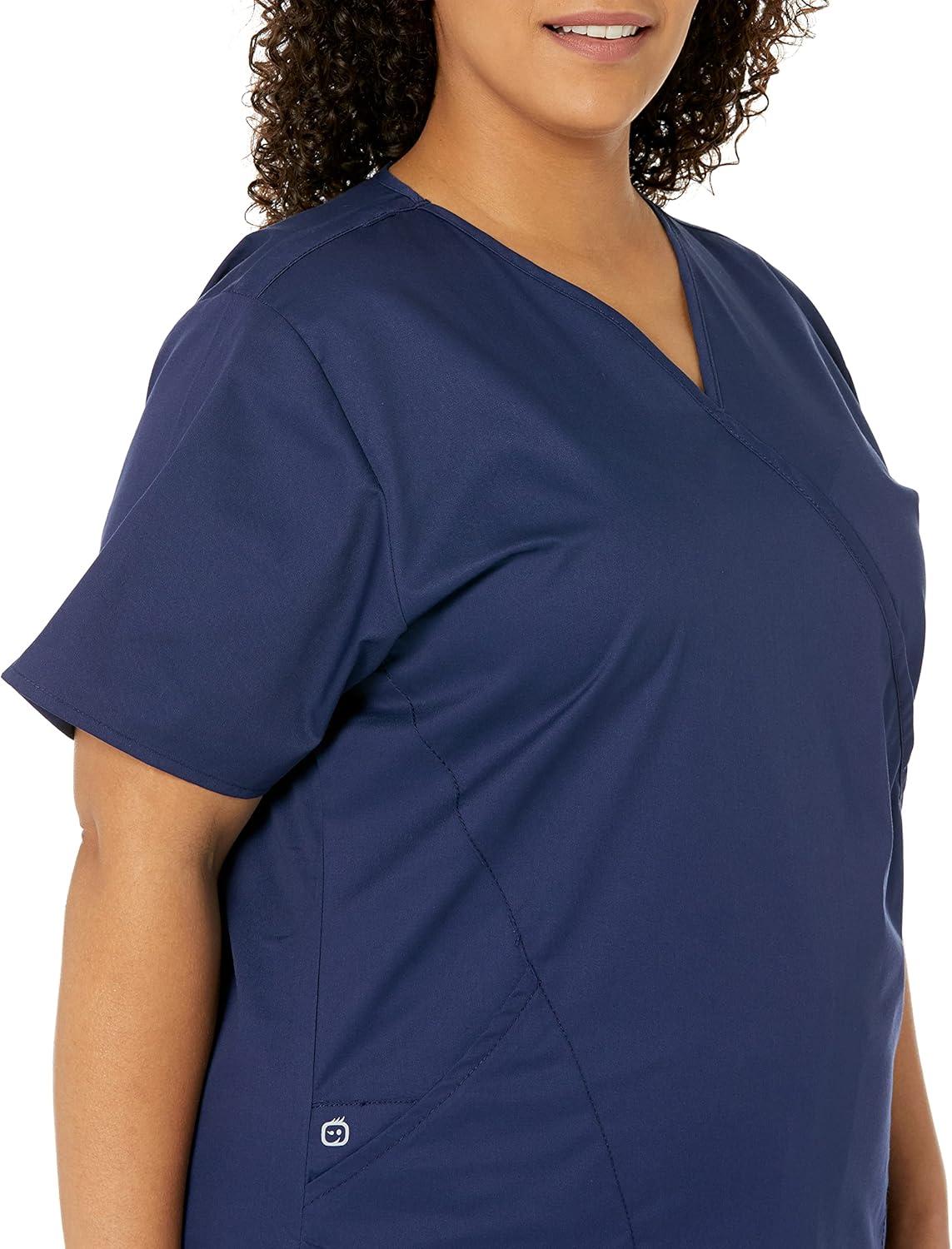 WonderWink Women’s Wonderwork Women’s Mock Wrap Scrub Top(Navy)